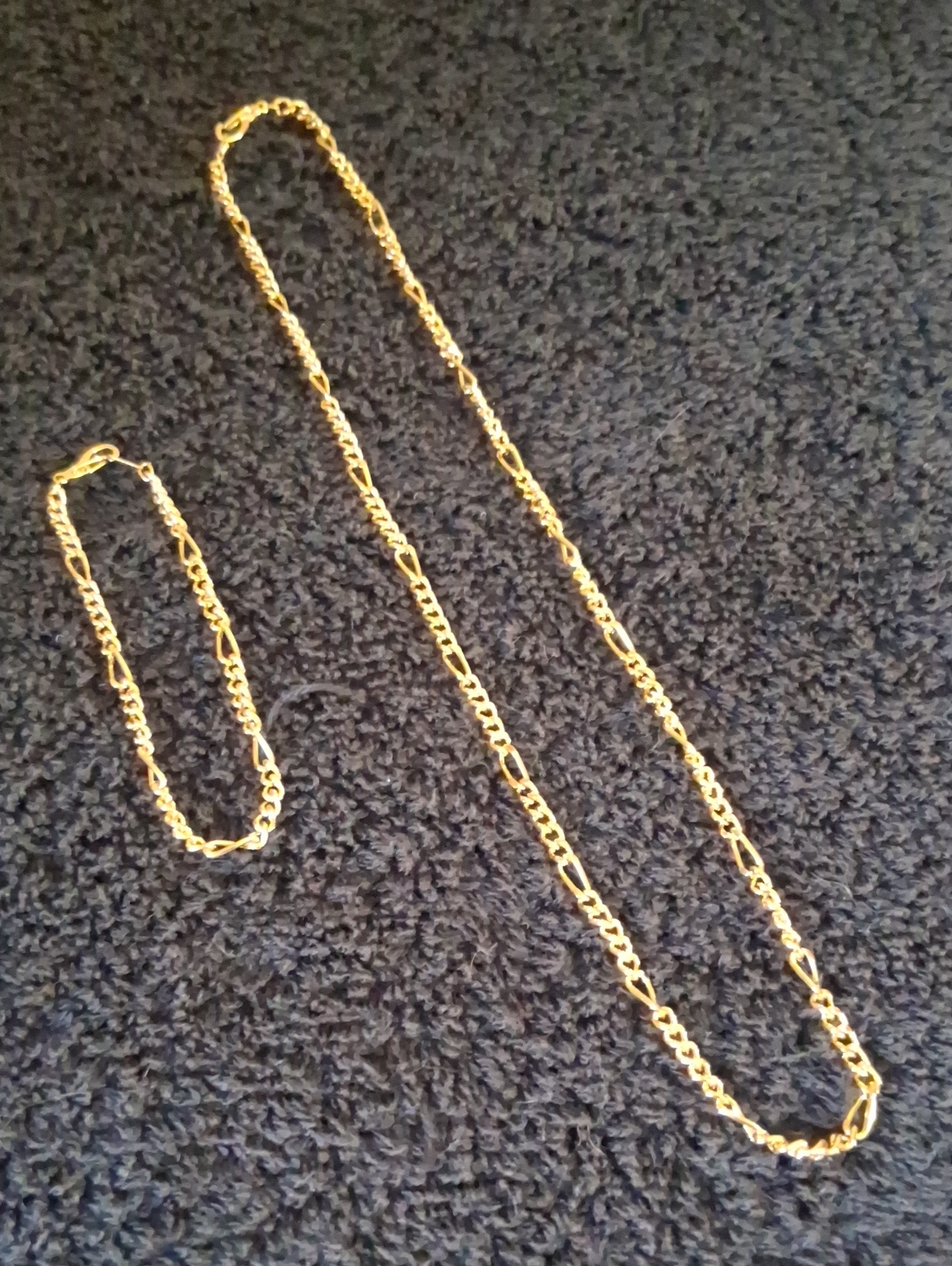 Vintage 14k Gold Plated Figaro Link Necklace And Bracelet - 20" / 7½"